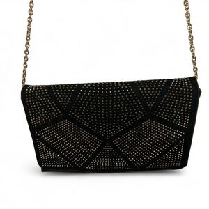 Studded Black Purse With Gold Chain